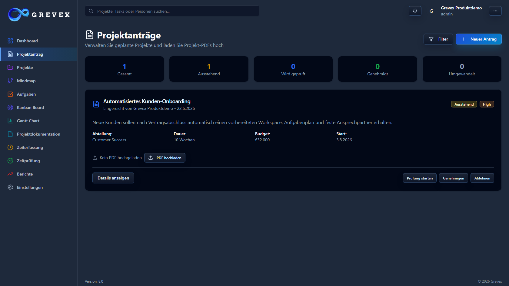 Grevex Projektanträge als Startpunkt für eine Demo